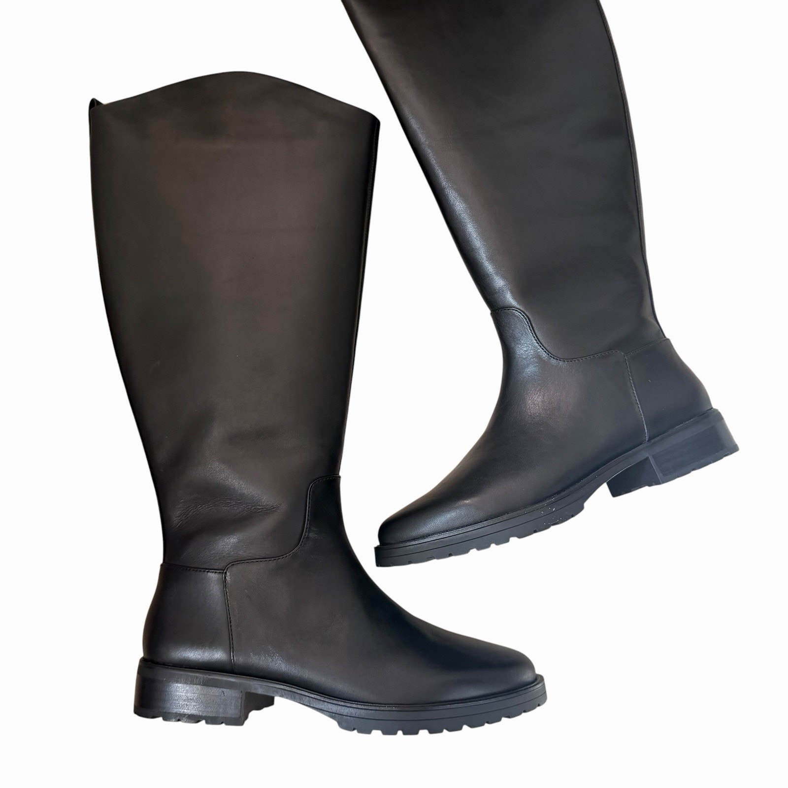 Nib Nordstrom Womens Us 7 Nooliver Riding Boots Black Leather Sleek Knee High — image 4 of 8